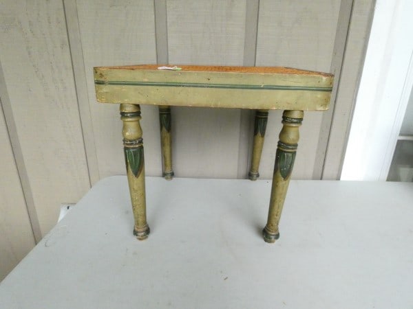 Vintage green painted wicker top stool (1 of 3)