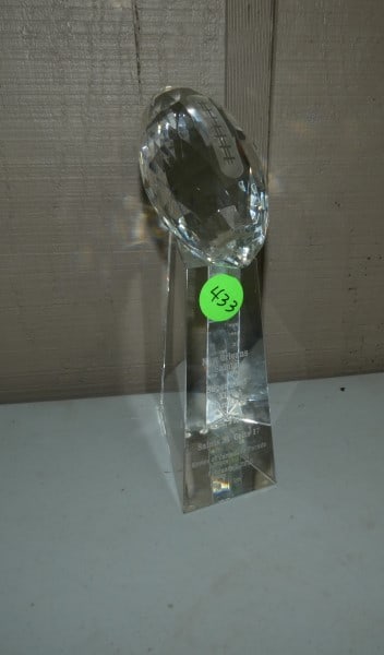 Waterford crystal football on pedestal "New Orleans Saint's Superbowl 44" (1 of 4)