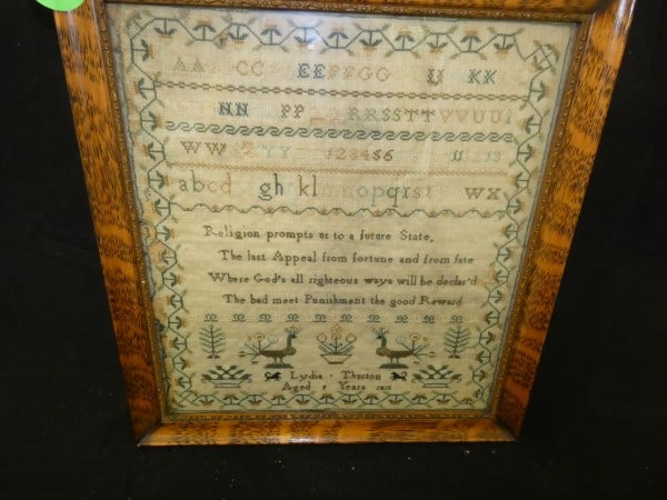 Antique sampler by Lydia Thurton, aged 9, years 1818: Antique sampler by Lydia Thurton, aged 9, years 1818
