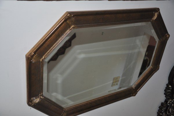 Octagon shape faux painted beveled mirror, 2'11" H x: Octagon shape faux painted beveled mirror, 2'11" H x 1'10" W
