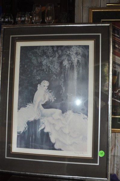 Framed print "Stranded" signed Louis Icart, site 2' H x: Framed print "Stranded" signed Louis Icart, site 2' H x 1'71/2" W, with frame 2'10" H x 2'2" W