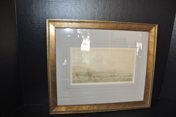 Framed watercolor by Russian artist Seryozha Meytuo,: Framed watercolor by Russian artist Seryozha Meytuo, 1990, site 10" H x 5" W, with frame 1'4" H x 1'1" W