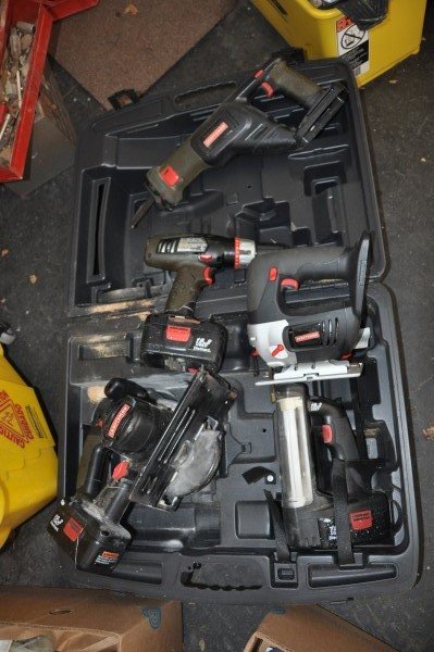 Craftsman tools in box: Cordless Drill, Laser Trim: Craftsman tools in box: Cordless Drill, Laser Trim Saw, Reciprocating Saw, Fluorescent Light, Jig Saw