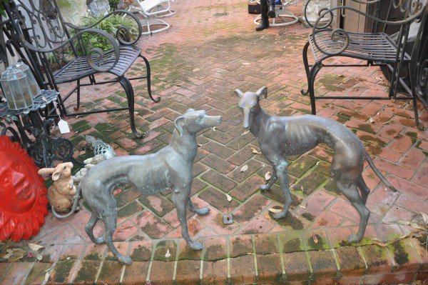 Pair of bronze whippets, 1-1'9" H x 2'4" L, 1-1'9" H x: Pair of bronze whippets, 1-1'9" H x 2'4" L, 1-1'9" H x 2'1' L