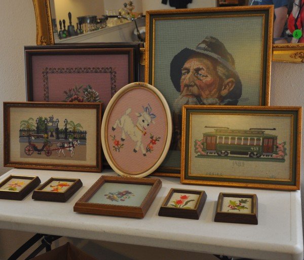 10 framed hand made needle points: 10 framed hand made needle points