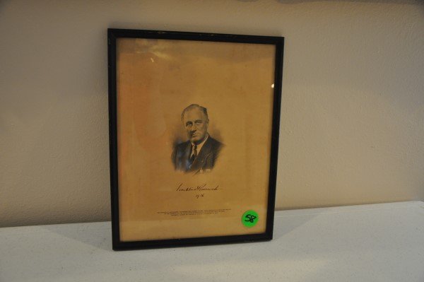 Framed picture of Franklin Roosevelt, 1936 "This: Framed picture of Franklin Roosevelt, 1936 "This personally autographed photograph was awarded to the young Democratic Club of New Orleans by the President of the United States in recognition of its h