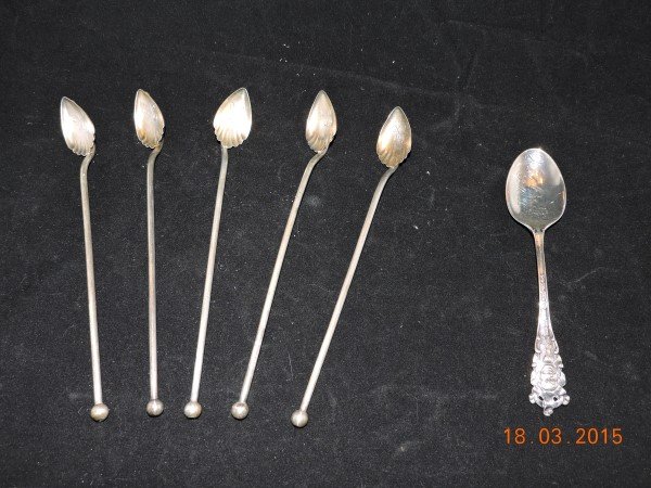 5 sterling Mint Julep spoons with straw & New Orleans: 5 sterling Mint Julep spoons with straw & New Orleans Mardi Gras souvenir spoon