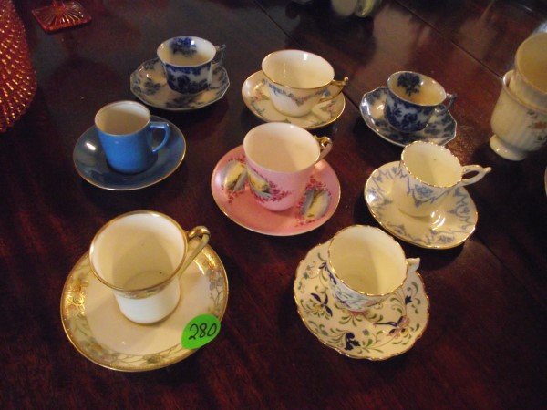 8 porcelain demi=tasse cups & saucers: Nippon,: 8 porcelain demi=tasse cups & saucers: Nippon, Coalport, Japan