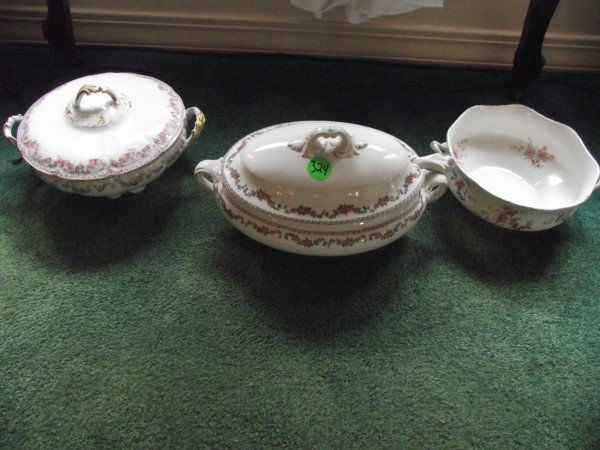 2 covered tureen, One (1) with la del & bowl, Burslem,: 2 covered tureen, One (1) with la del & bowl, Burslem, Booth, Limoges