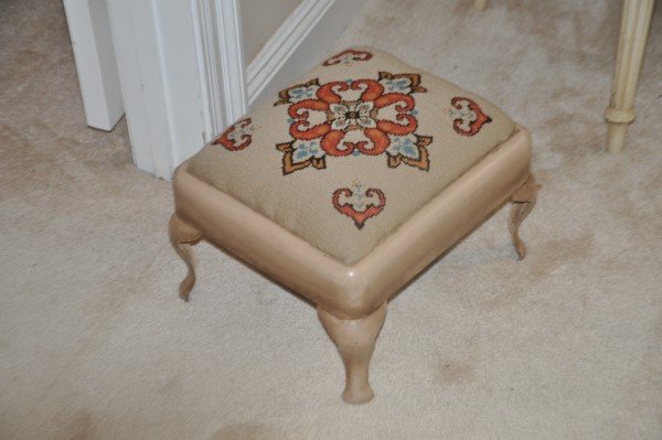 Metal frame foot stool with needle point top 10"  X 14" (1 of 2)