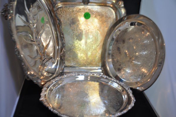 4 silver plate trays: square tray is a trophy "Golf (1 of 4)