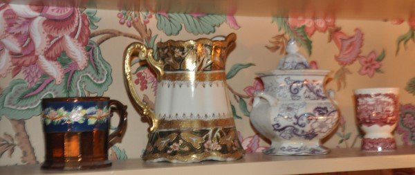 Hand painted Nippon pitcher, lusterware cup, lavender (1 of 5)