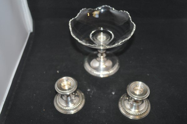 Pair of sterling candle sticks & compote with sterling (1 of 1)