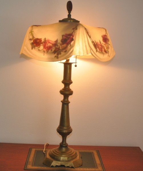 Vintage brass lamp with glass shade 28" H (1 of 2)