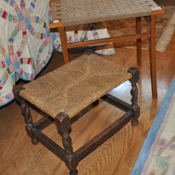 Vintage stool with woven top 18" H & antique English (1 of 2)