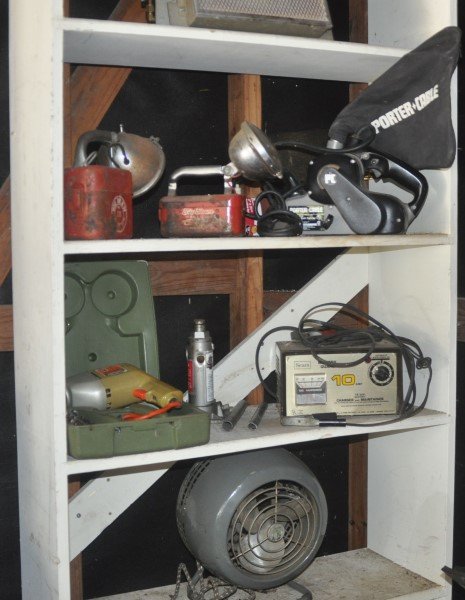 Vintage Tornado Jr fan, Sears battery charger 10 amps,: Vintage Tornado Jr fan, Sears battery charger 10 amps, 2 vintage Big Ben flash lights, Porter Cable Sander, old heater