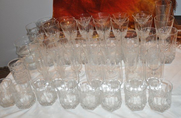 Assortment of glasses: 23 stem ware, 22 glass ware (1 of 1)