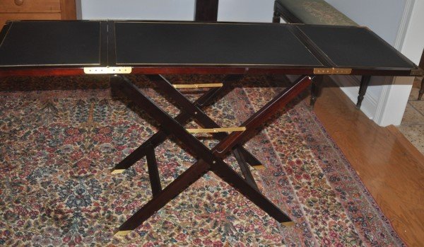 Mahogany folding table with leather inserts & brass (1 of 2)