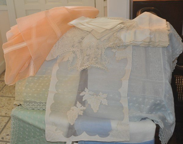 Linens: hand embroidery card table table cloths in (1 of 3)