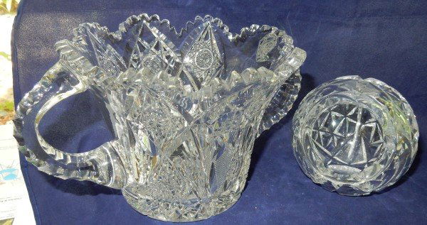 Cut crystal double handle bowl 7" round x 6" H & small (1 of 3)