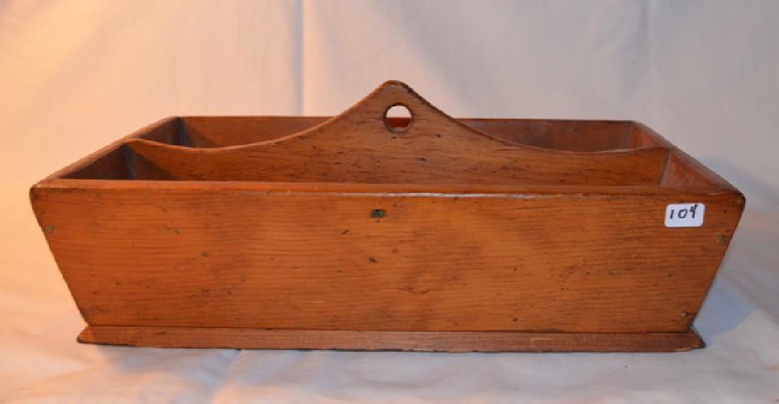 Wooden Utensil Box: Two compartment with central handle. 14" long x 9"