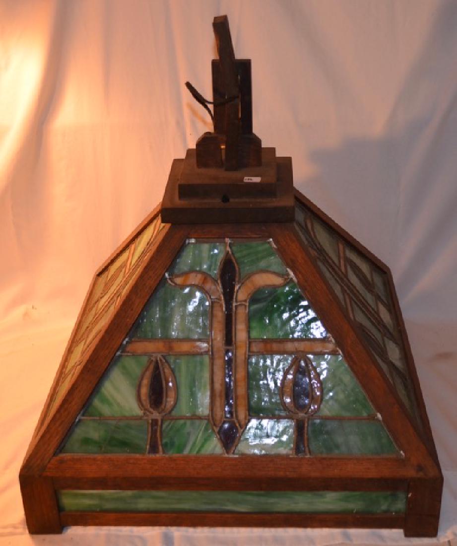 Stained Glass and Wood Hanging Lamp (1 of 2)