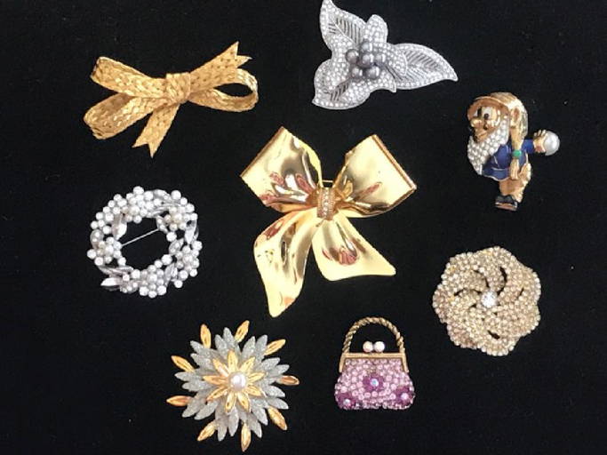 Eight Costume Jewelry Pins