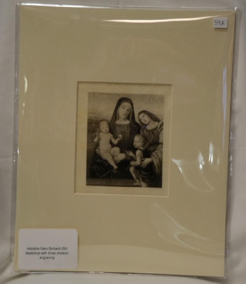 Engraving, Madonna w/ 3 Children, Sgd.  Bichard, G (1 of 4)
