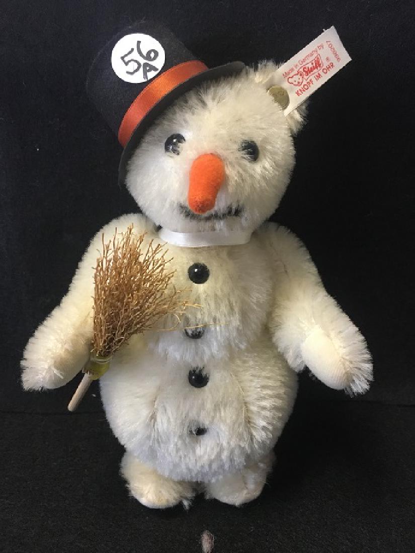 Steiff Snowman with Hat and Broom: With ear tag. 7â€ high