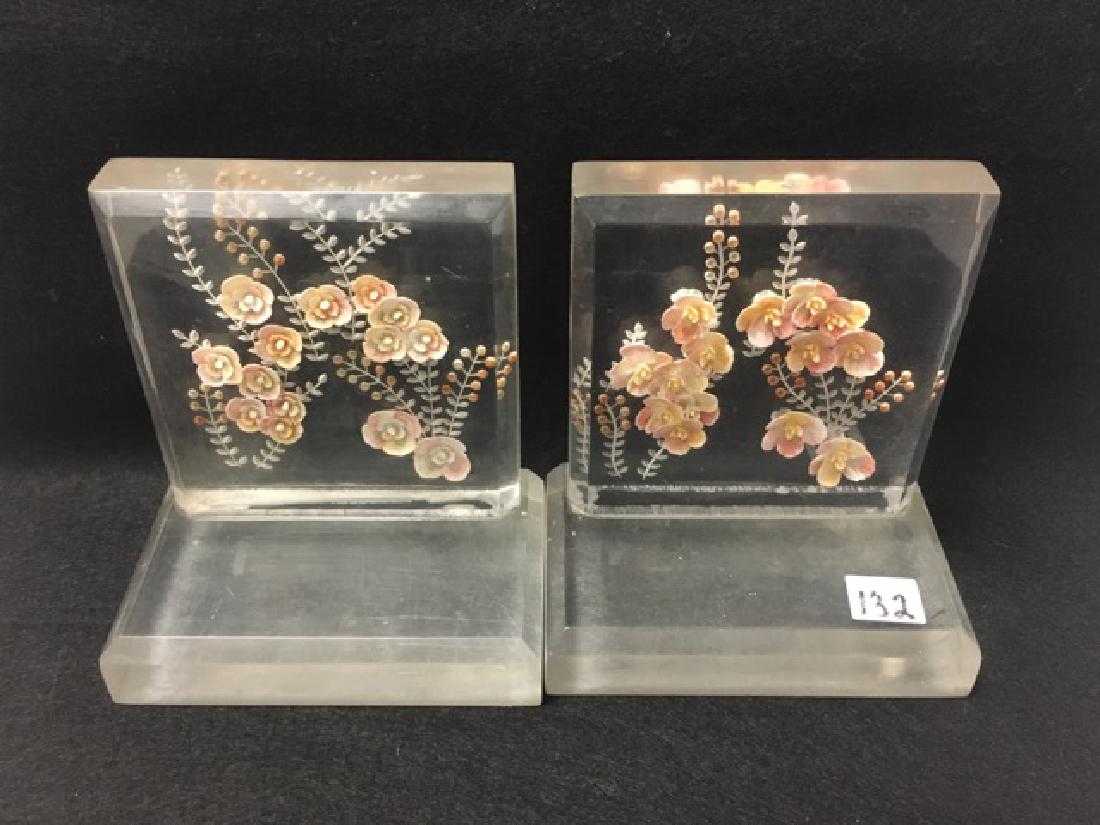 Vintage Lucite and Pink Floral Bookends (1 of 3)