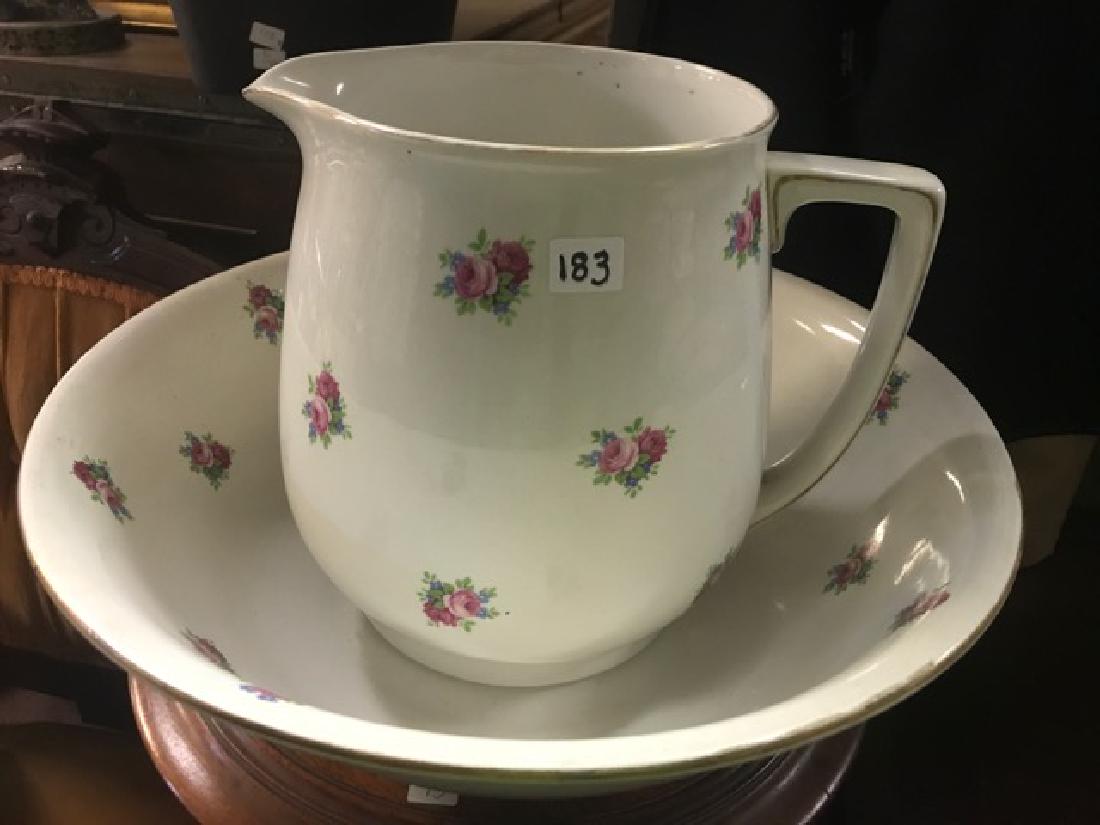 English Pottery Pitcher and Washbowl (1 of 2)