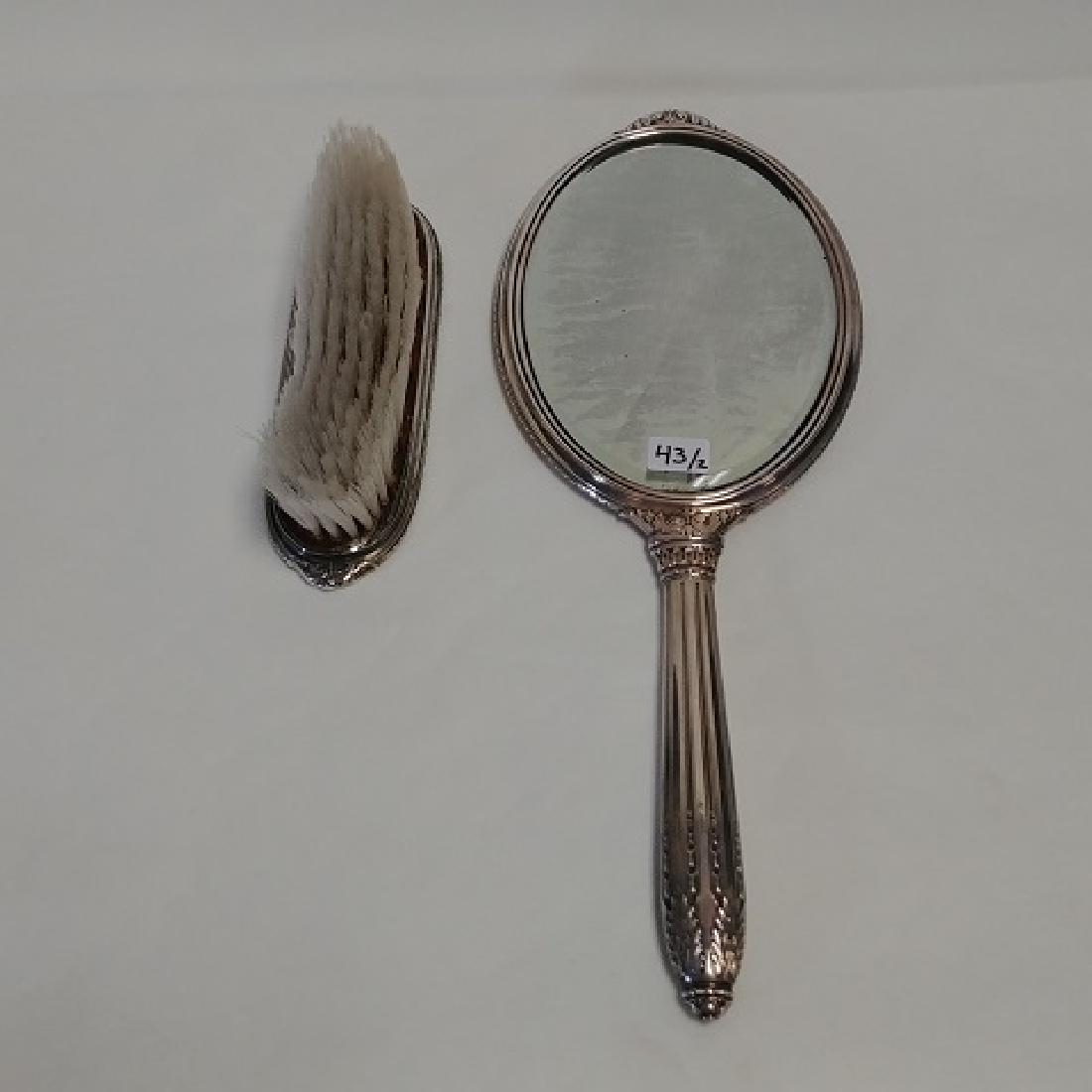 Sterling Silver Mirror & Brush: Marked Sterling, R. B. Co. 13" long; 6-3/8" long