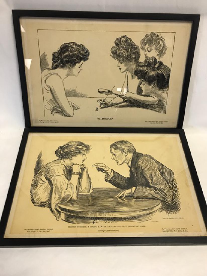 Two Charles Dana Gibson Framed Prints 1906: Serious Business: A Young Lawyer Arguing His First Important Case. Both prints By Permission Collier's Weekly. Art Supplement Sunday World, New York, N.Y., Feb. 18th 1906; and The Weaker Sex. Feb. 25t
