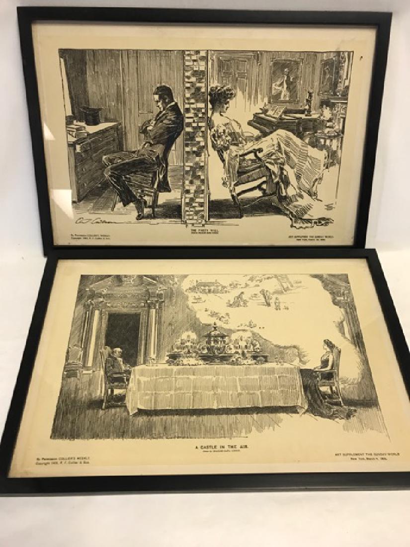 Two Charles Dana Gibson Framed Prints 1906: A Castle in the Air. Both prints By Permission Collier's Weekly. Art Supplement The Sunday World. New York, March 4, 1906.; and The Party Wall. March 18, 1906.