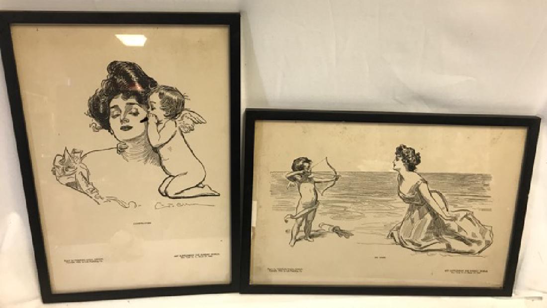 Two Charles Dana Gibson Framed Prints 1907: Big Game. Both prints Drawn by Charles Dana Gibson, Copyright 1902, by Life Publishing. Art Supplement The Sunday World. New York, N.Y., March, Copyright 1902, by Life Publishing Co., Art Supplement T