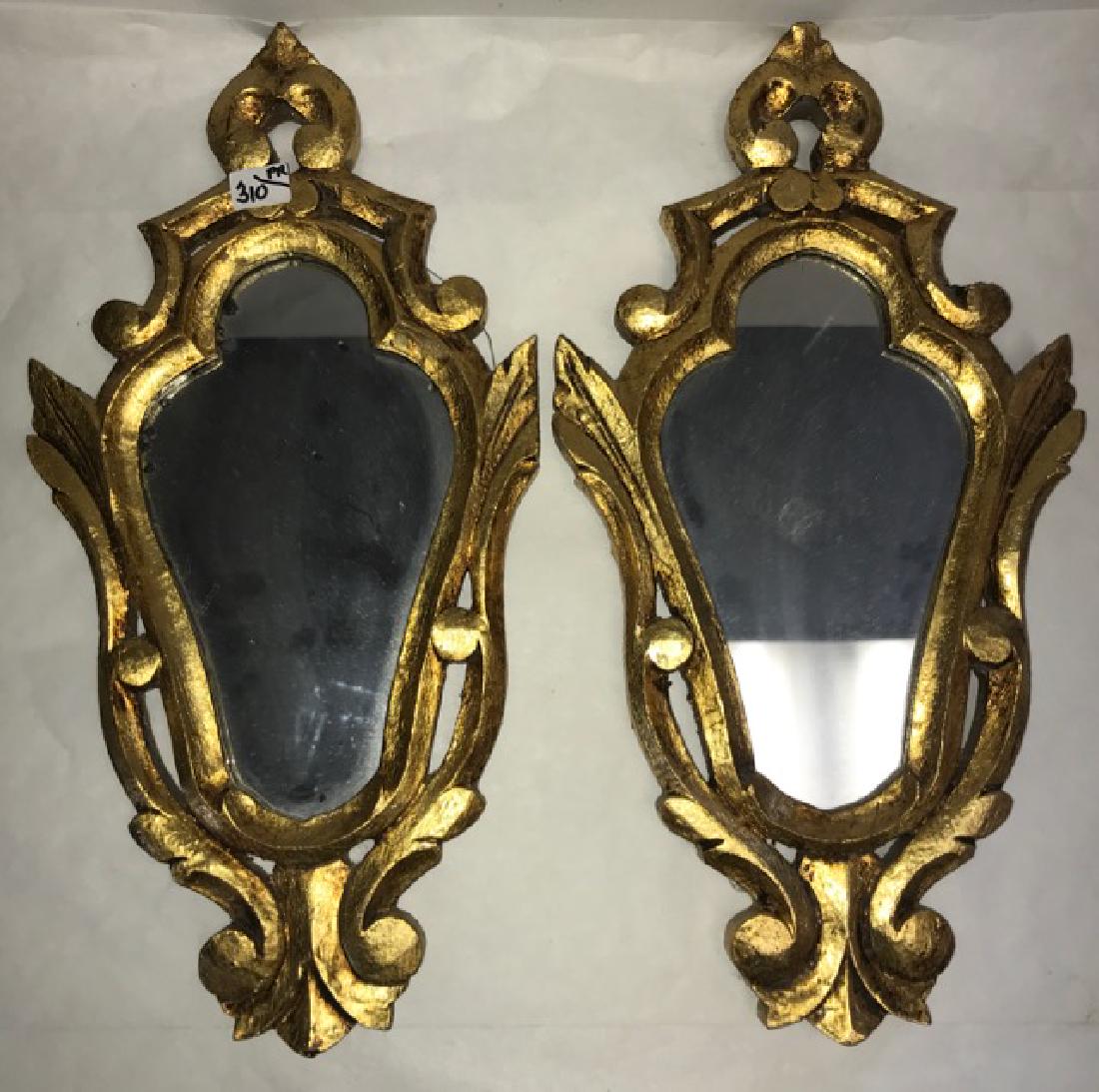 Pair of Wooden Gilt Mirrors: European. 15" high