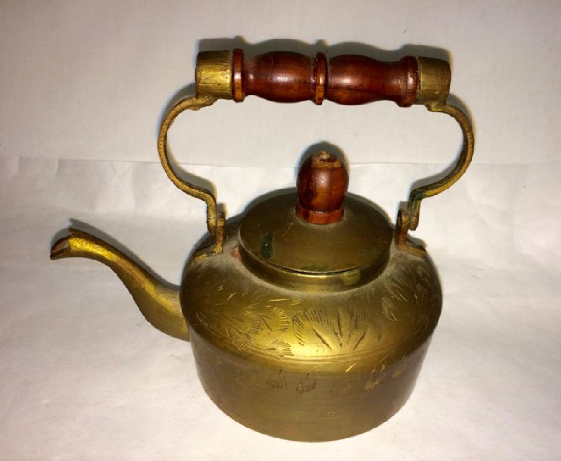 Miniature Brass Teapot: Wooden handle and Finial - 4 1/2" high