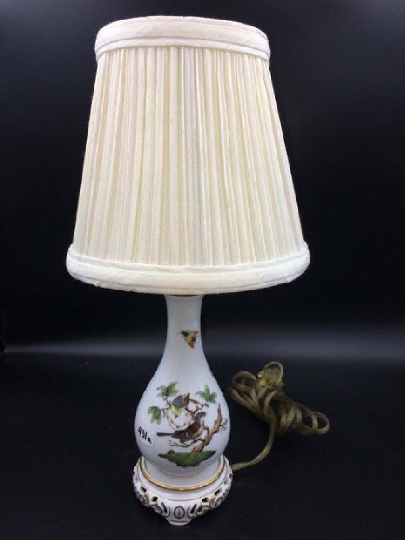 Herend Hungary Porcelain Boudoir Lamp: White porcelain lamp with bird and butterfly decorations. 7"from base to top of porcelain.