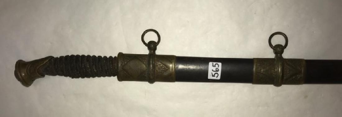 Antique US Sword No Knuckle Guard: Brass and floral decorated. US marked on blade. As-is condition. 38-1/4"