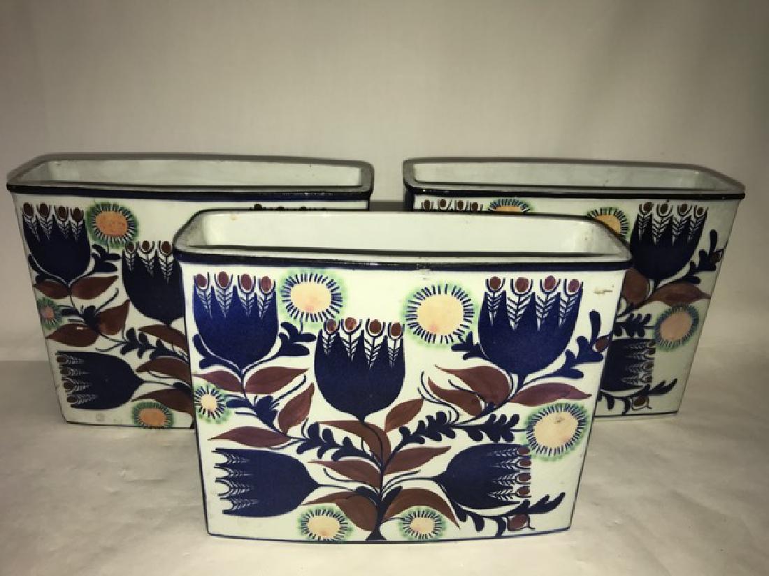Royal Copenhagen Rectangular Fajance Vases (3): Royal Copenhagen fajance Tenera series rectangular vase, Berte Jessen. 206/2942, Denmark with other markings. All three vases well marked. 6" high x 7" wide