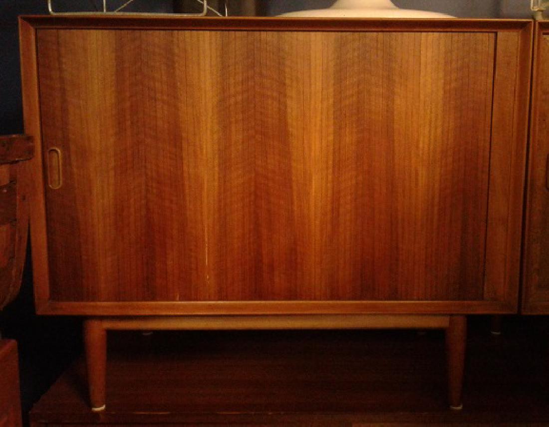 Danish Teak Stereo Cabinet Tambour Door: Danish Teak Sibast Moebler Stereo Cabinet. Made in Denmark by George Tanier. Tambour door, flip top, record player. 36" x 19-1/2" x 29-3/4"
