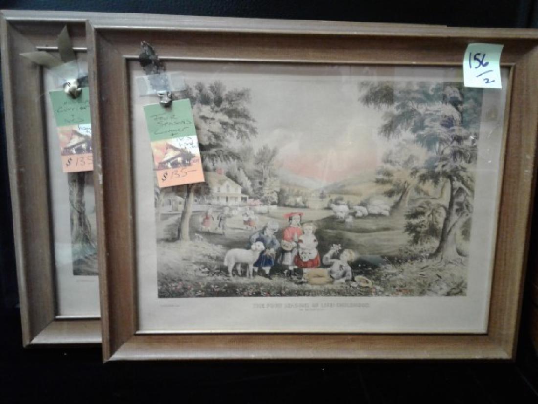 Two Currier & Ives Hand Tinted Lithos: The Four Seasons of Life: Childhood; and A Home on the MIssissippi. 14-1/2" x 18-1/2" framed