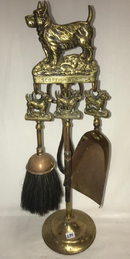 Scottish Terrier Brass Fire Tools: Brush, scissors, shovel and poker. 19" high