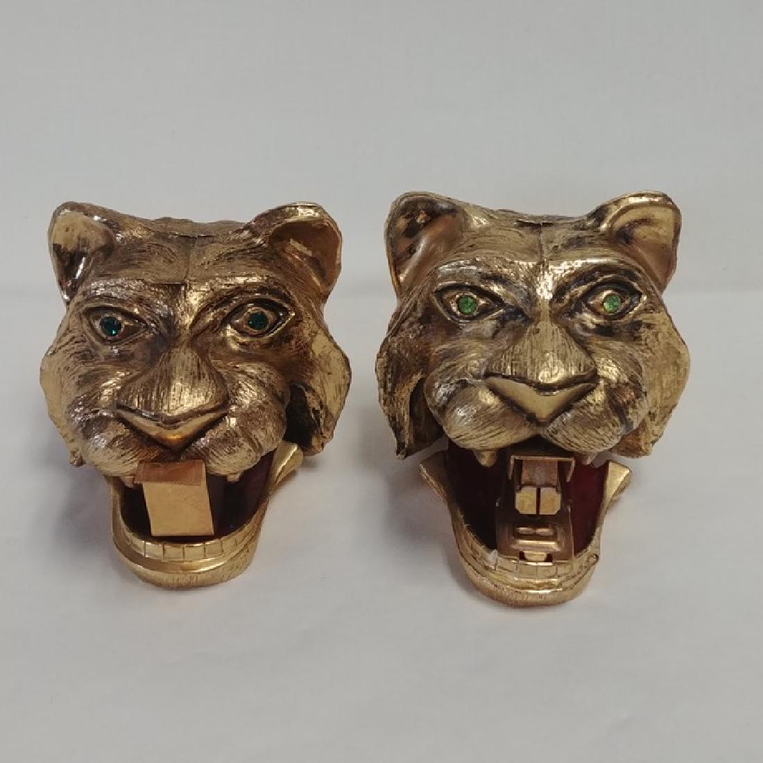 Mid- Century Lion Head Desk Accessories: Possibly from the Da Vinci Collection. Emerald and light green eyes. Tape dispenser and stapler. 5" long