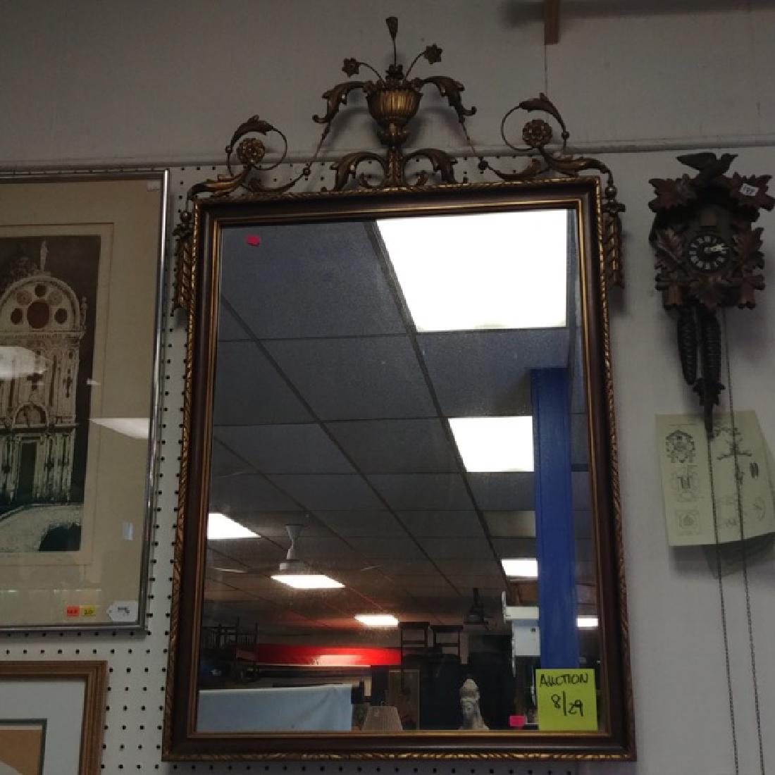 French Urn and Scroll Gilt Mirror: 43" high x 24-1/2" wide