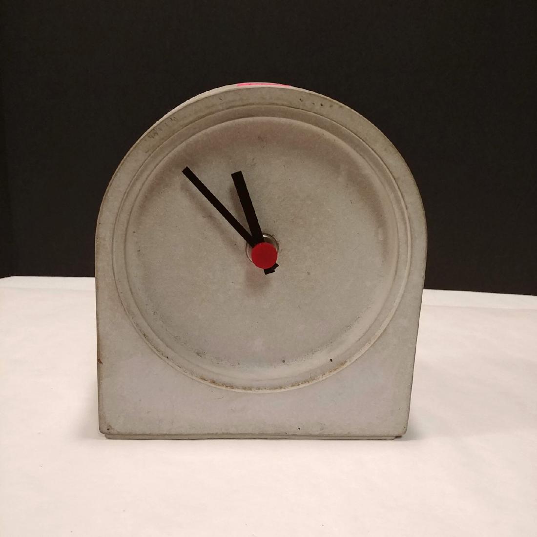 Italian Danese Milano Clock: Marked Made in Italy, Danese Milano, Kuno Prey 1985. Cement clock. Battery operated. Kienzle Quartz Germany. 5-1/2" H