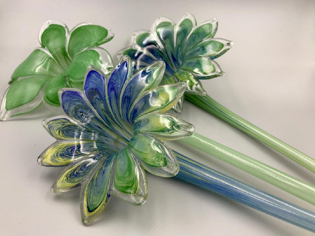 Murano Glass Flowers (3): Large bloom at the top of the stem. 20" L