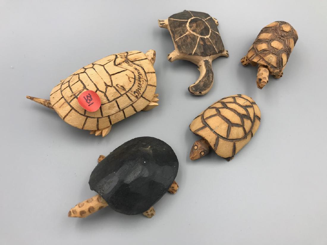 Lot of Brazilian Nodding Turtles (5): One is not a nodder; largest is marked and made in the Amazon; some turtles including the dark shell turtle have no tail - on purpose; 3-1/4"" L to 5"