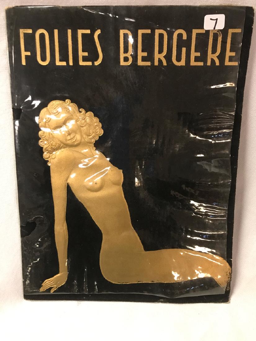 1940's Follies Bergere Program: Printed in French. Black velvet cover with gold embossed nude. 12-1/2" h x 9-1/2" w