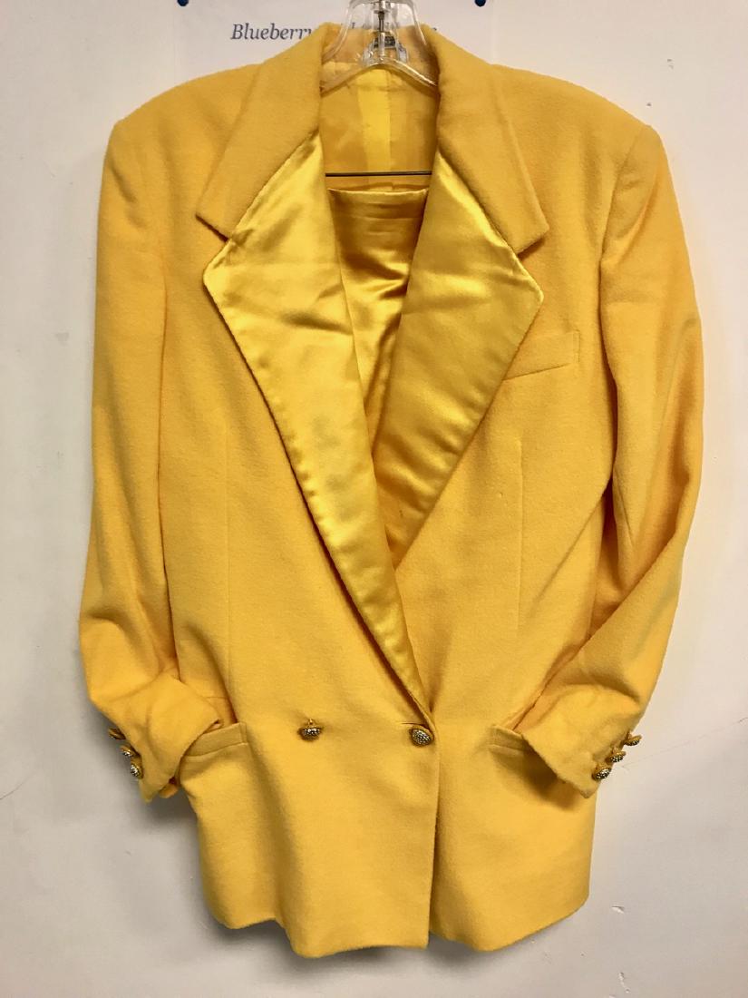 Gianni Versace Couture Womens Suit: Bright yellow wool and silk skirt suit. Size 44.